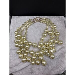 Vintage KJL Multi Strand Faux Pearl Statement‎ Bib Necklace 19”